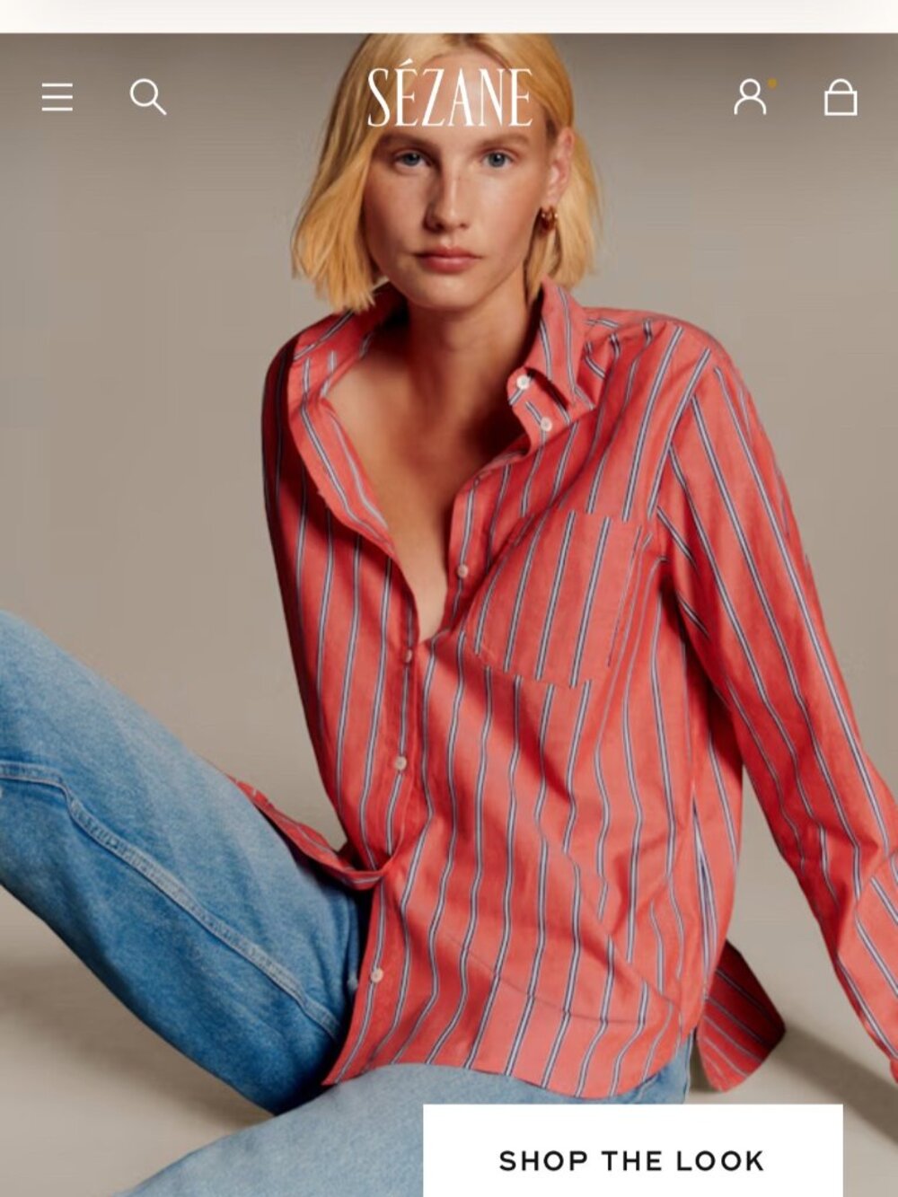 Sezane Max Shirt in Red and Ecru Stripe